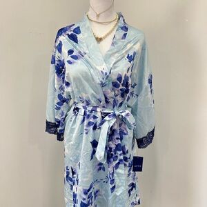 Apt. 9 Satin Floral Kimono Robe Wrap Lightweight Blue Purple Small NWT